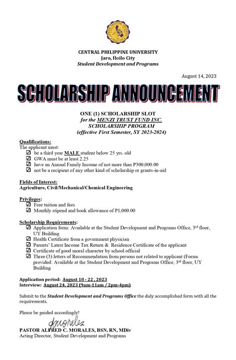 Scholarship Announcement No. .